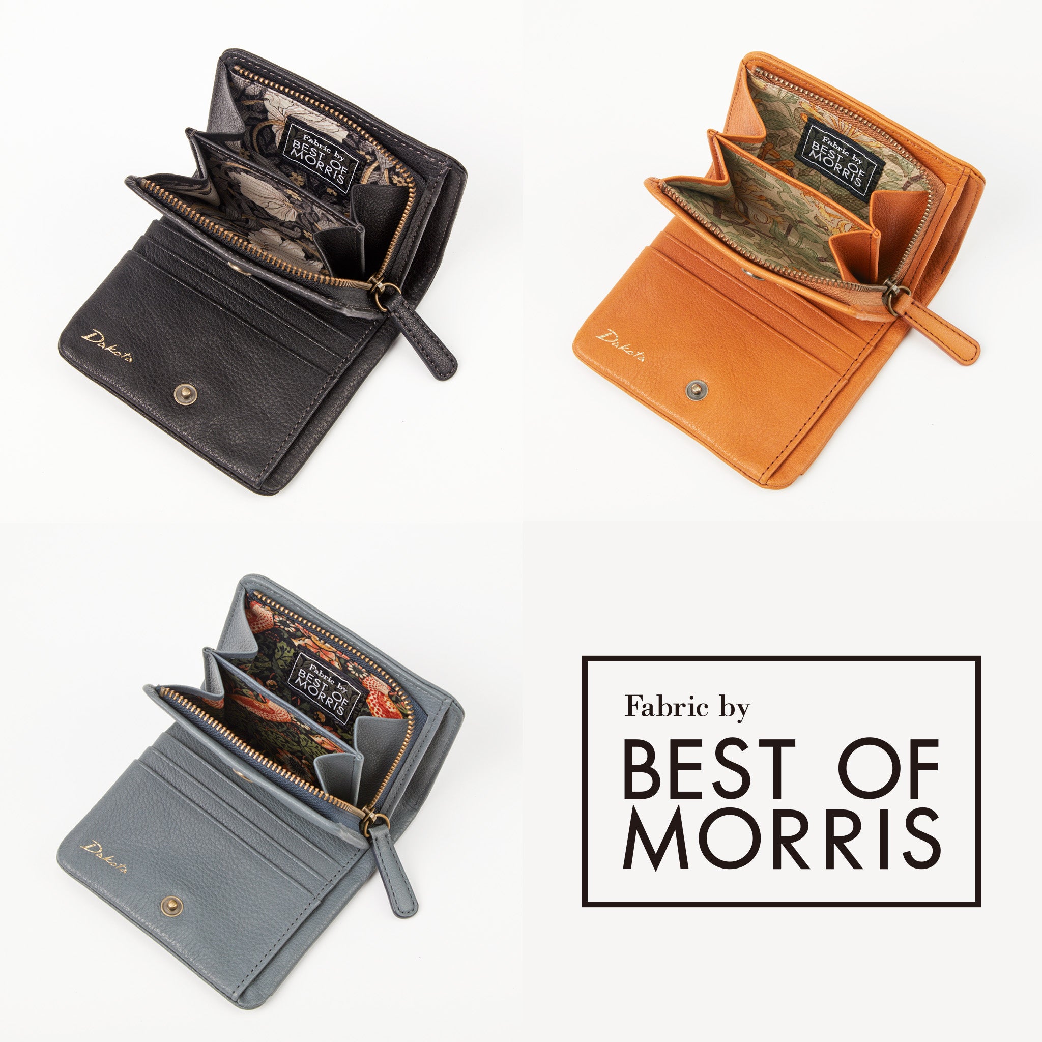 内側に牛革と「BEST OF MORRIS」の柄生地を使用しています。